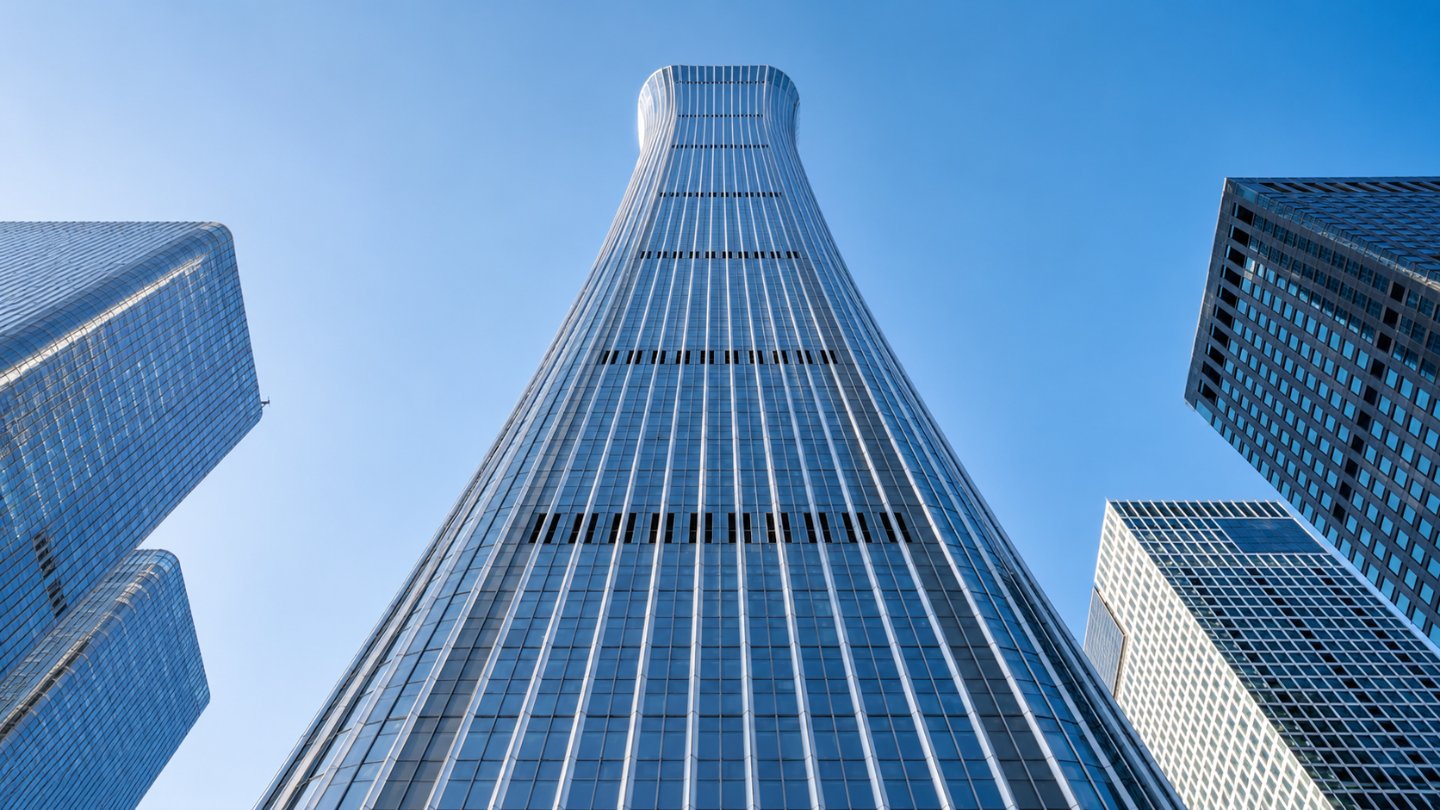 Plano contrapicado de la fachada de la CITIC Tower - RDM