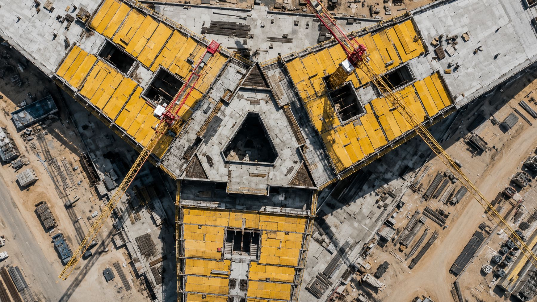 Detalle de la base de las tres alas que vertebran la Jeddah Tower 